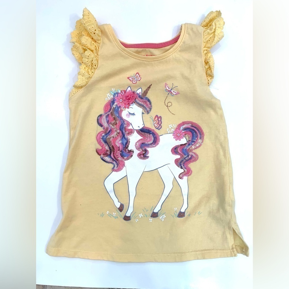 Isaac Mizrahi Girls Yellow Unicorn Shirt Sz 5/6